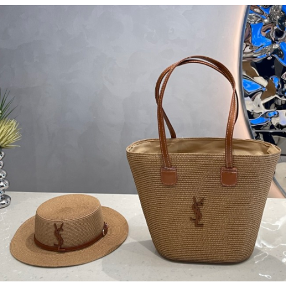 YSL Straw Hat and Tote Bag Set